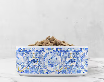 Toile Dog Bowl, Blue and White Pet Bowl | Etsy (US)