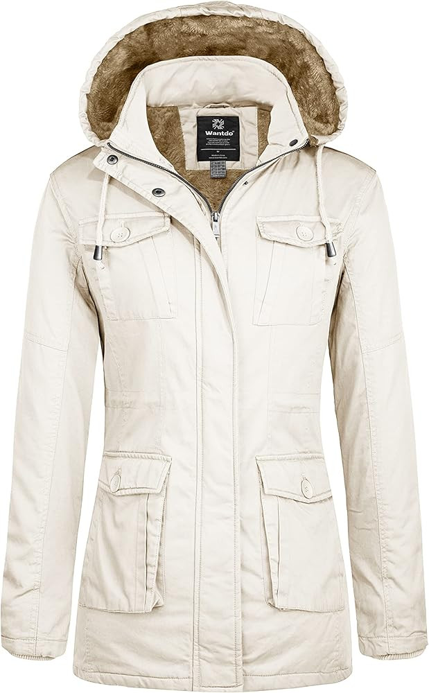 Wantdo Women's Winter Parka Coat Sherpa Lined Warm Cotton Jacket with Removable Hood | Amazon (US)