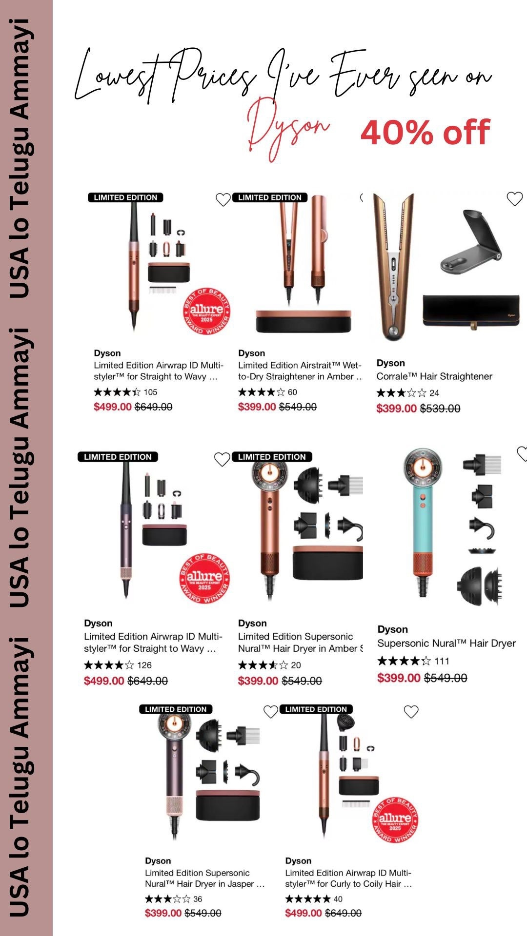 Lowest prices i’ve ever seen on Dyson. U will get additional 20% off (sephora code- savegifts) on top of already discounted prices. If you are shopping from Ulta, check your account for the additional 20% coupon code

#LTKSaleAlert #LTKBeauty #LTKGiftGuide