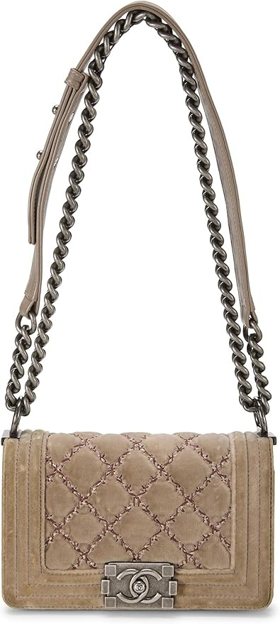 Amazon.com: Chanel, Pre-loved Beige Quilted Velvet Boy Bag Small, Grey : Amazon Luxury | Amazon (US)