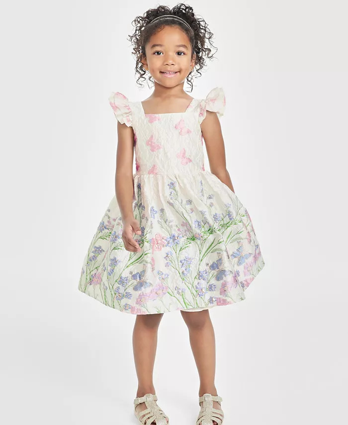 Rare Editions Little Girls Floral Butterfly Brocade Flutter-Sleeve Social Dress - Macy's | Macy's