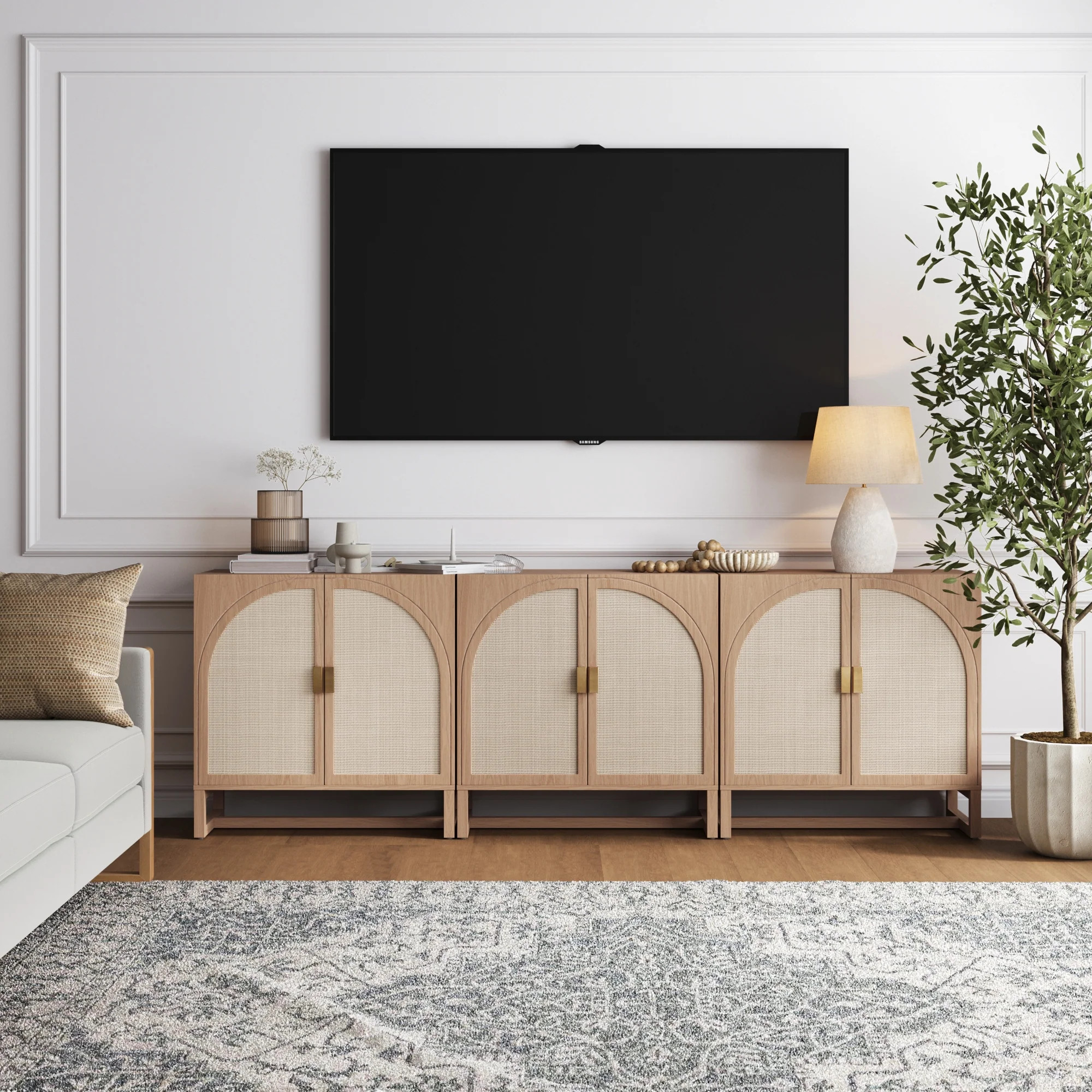 Boho Arched TV Console Credenza Raw Oak (Set of 3) | Nathan James