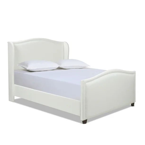 Carmen Queen Upholstered Wingback Panel Bed Frame, Antique White | Walmart (US)