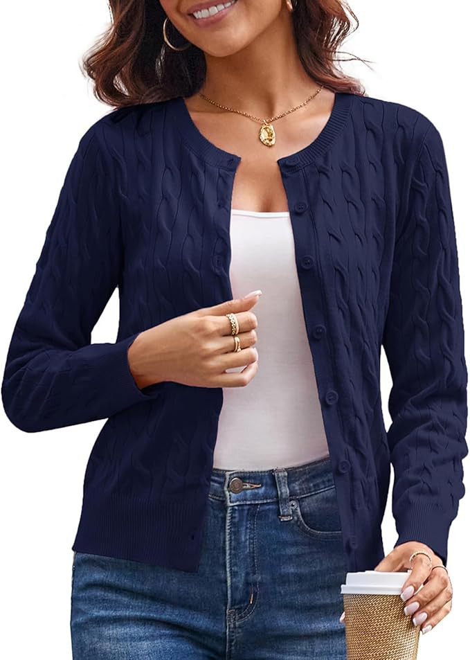 GRACE KARIN Womens Long Sleeve Button Up Cable Knit Cardigan Lightweight 2025 Crewneck Button Dow... | Amazon (US)