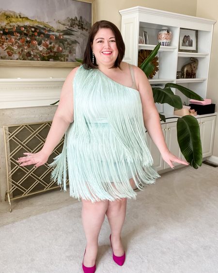 Plus size fringe dress up to size 26, perfect for the holidays. (Also in straight sizes). I’m technically out of this size range so it’s tighter than intended  

#LTKcurves
