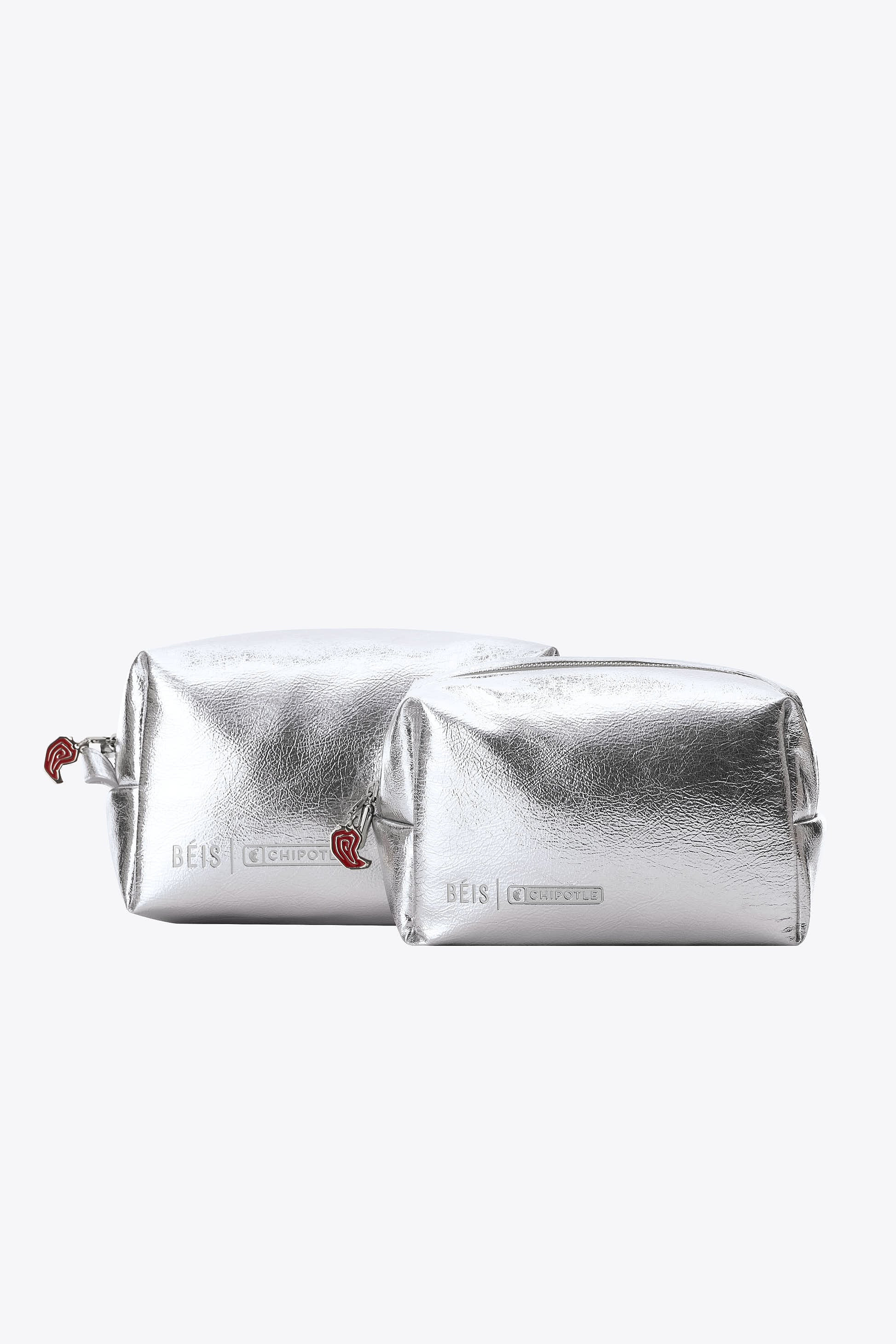 BÉIS x Chiptole 'The Pouch Set' in Metallic - Silver Makeup & Costmetic Bouch Set | BEIS