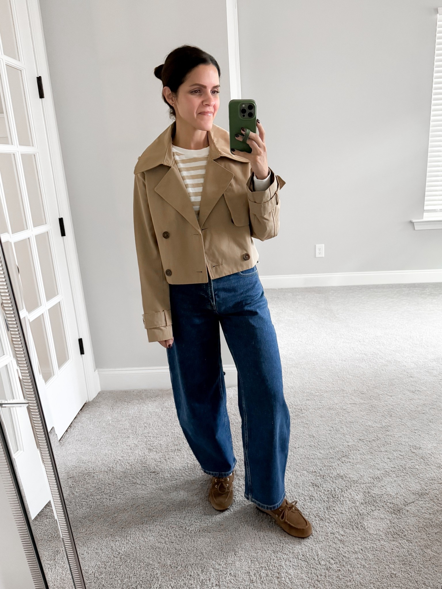 What I wore: 
Striped tee: old from J.Crew, linked similar
Barrel jean: Everlane, 25
Boat shoe: Madewell, tts
cropped trench coat: Abercrombie, XS 

#LTKStyleTip