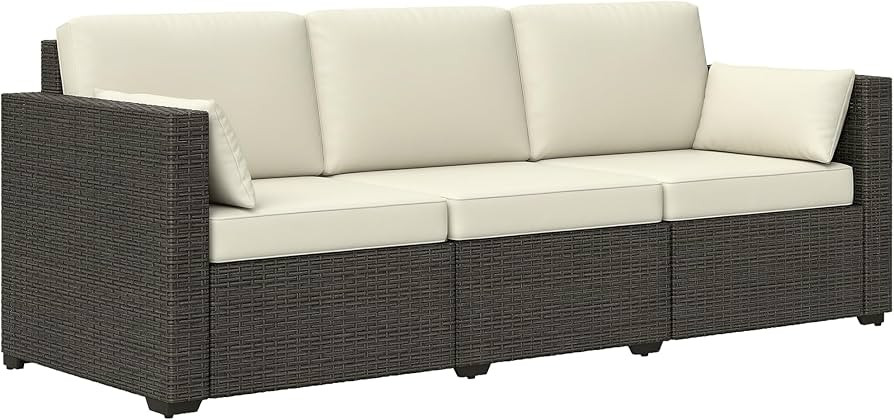Outsunny Patio Couch PE Wicker Deep Seating Outdoor Sofa with Removable Cushions, 3 Seater Rattan... | Amazon (US)