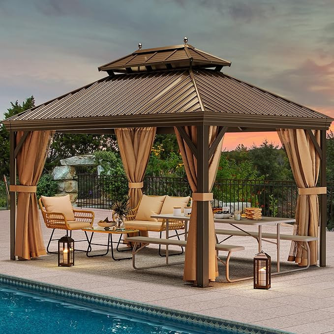 YITAHOME 12X16FT Metal Hard top Gazebo with Metal Steel Double Roof Canopy Galvanized Iron Alumin... | Amazon (US)