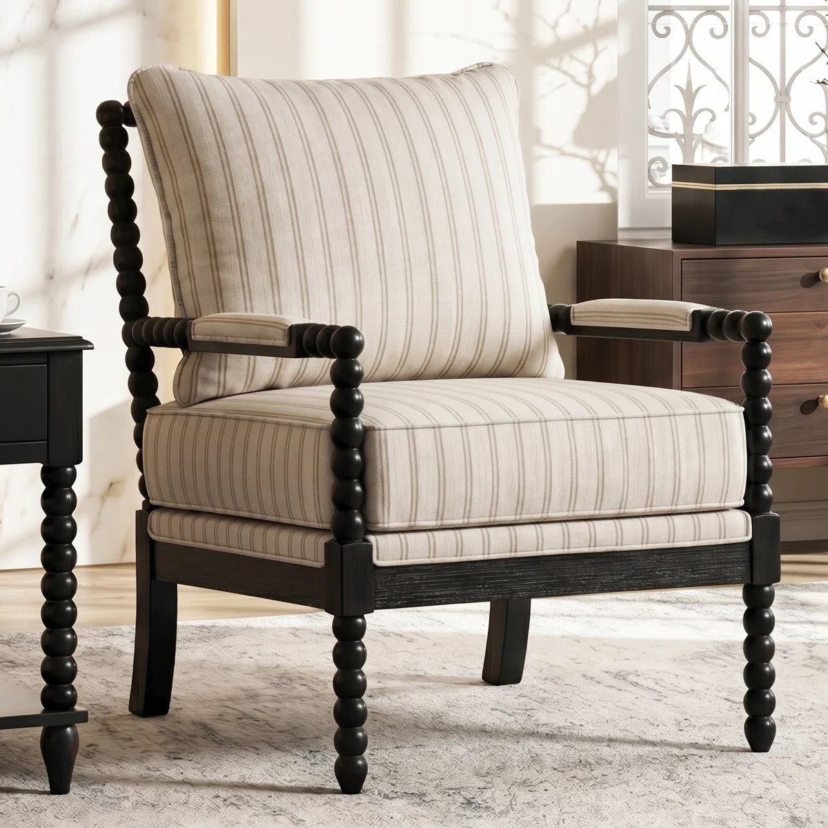 Lorentz Modern Farmhouse Accent Chair 25.5" Wide with Turned Wood and Solid Frame | Wayfair North America