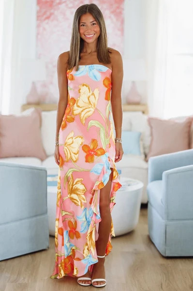 Summer on the Sound Maxi Dress - Pink and Yellow | Hazel and Olive