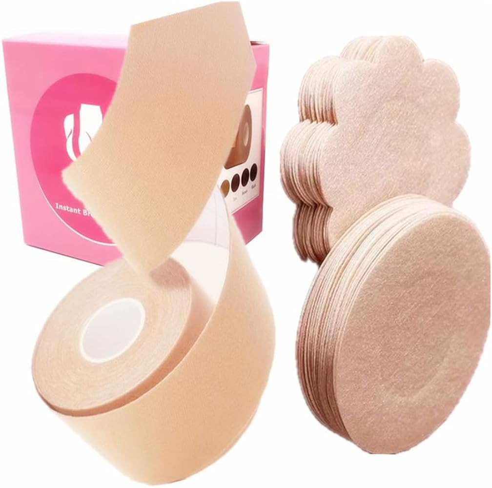 Boobs Tape - Breast Lift Tape 2" x 16" and 10 Pair Disposable Round Nipple Cover, Push up Boobs A... | Amazon (US)