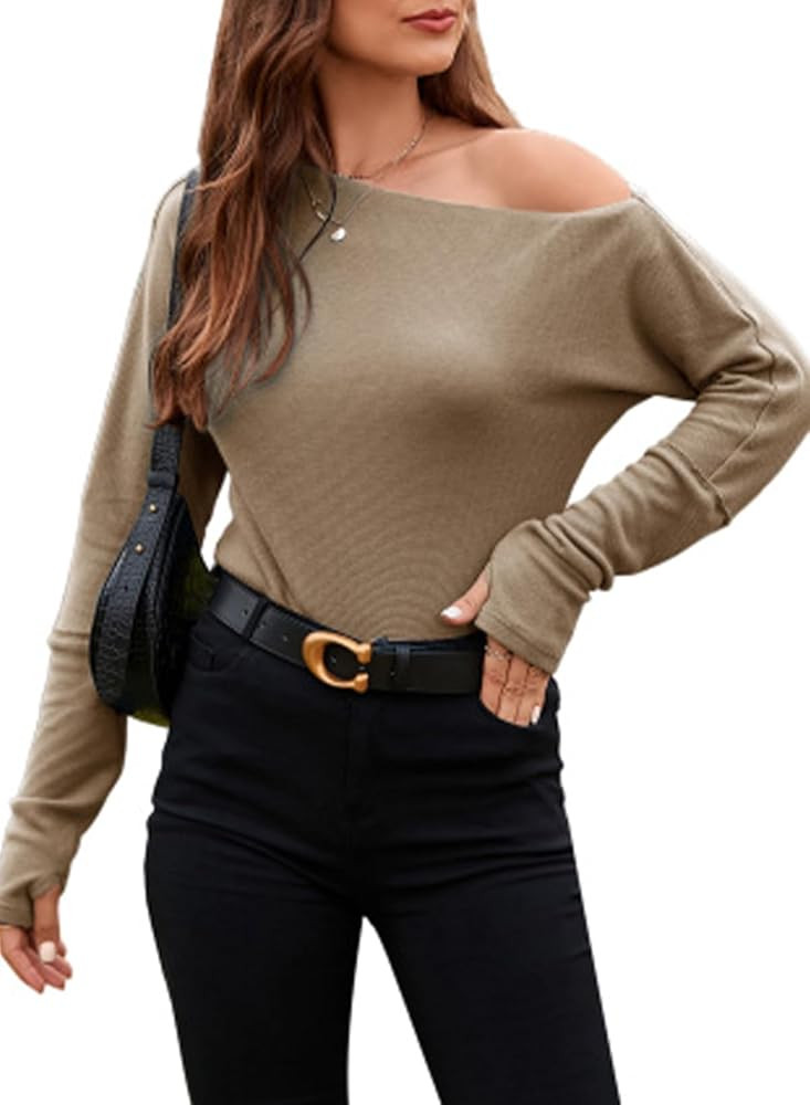 Dokotoo Womens 2023 Fall Tops Off The Shoulder Cute Sexy Tops for Women Trendy Tops | Amazon (US)