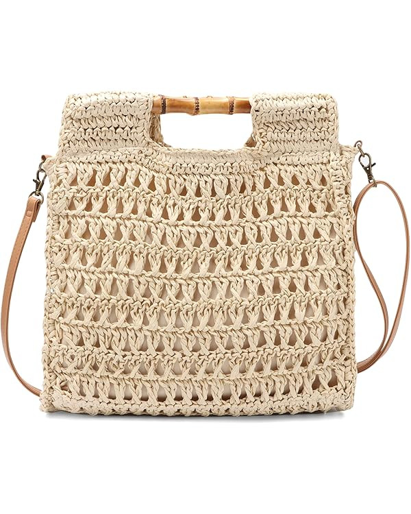 Oweisong Women Mini Straw Handbag Summer Beach Drawstring Straw Bucket Bag Rattan Tote Handmade T... | Amazon (US)