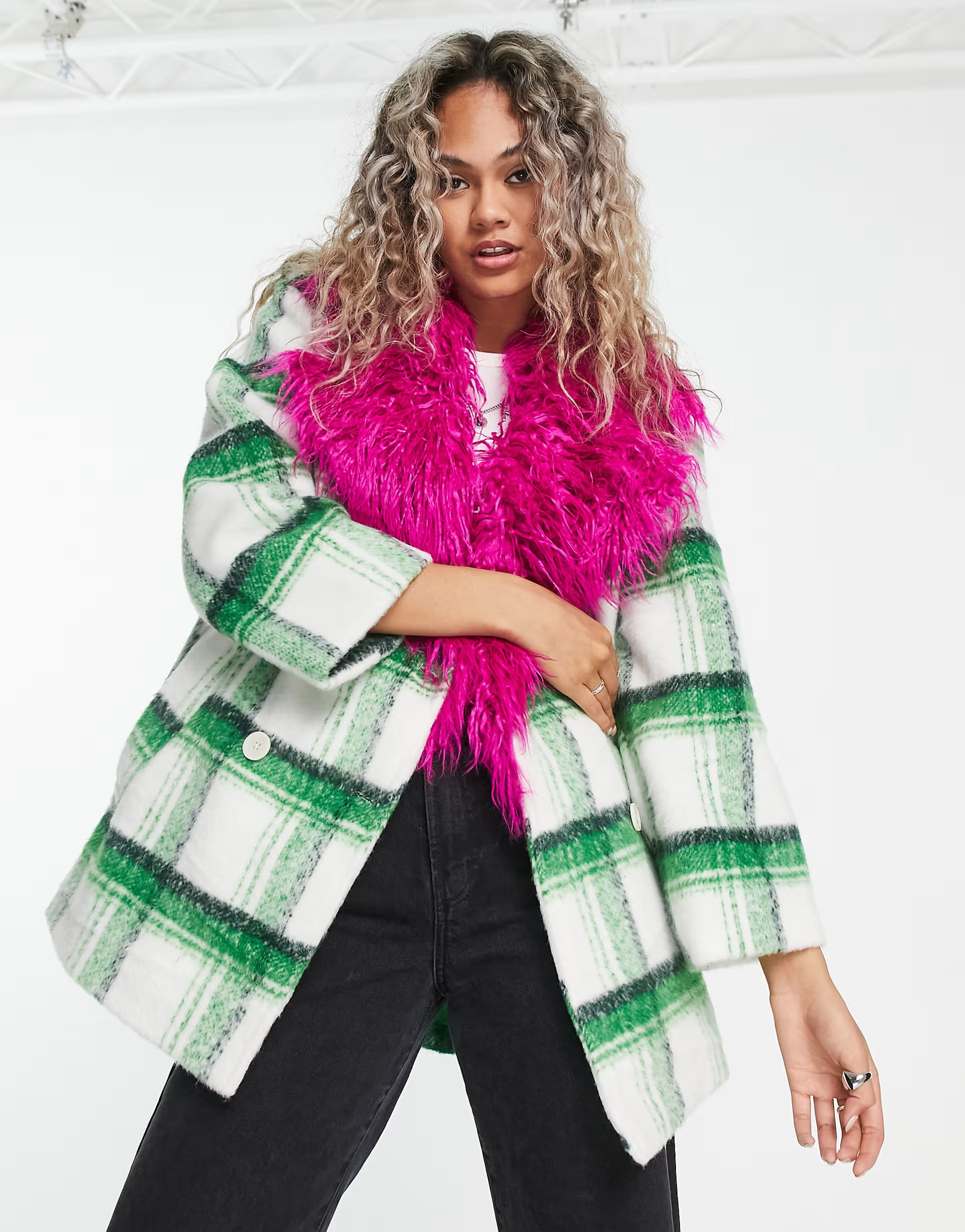 Native Youth double breasted coat with contrast collar in check | ASOS (Global)