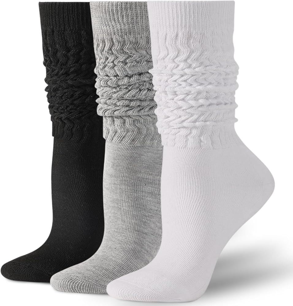 Pleneal 3 Pairs Slouch Socks for Women, Long Slouchy Scrunch Socks, Knit Chunky Boot Sock | Amazon (US)