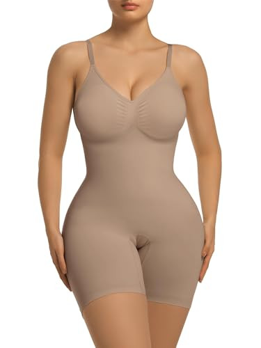SHAPERX Women's Bra Free Bodysuits Tummy Control Shapewear Mid Thigh Body Shaper with Removable Pads,SZ5468-Sienna-2XL/3XL | Amazon (US)