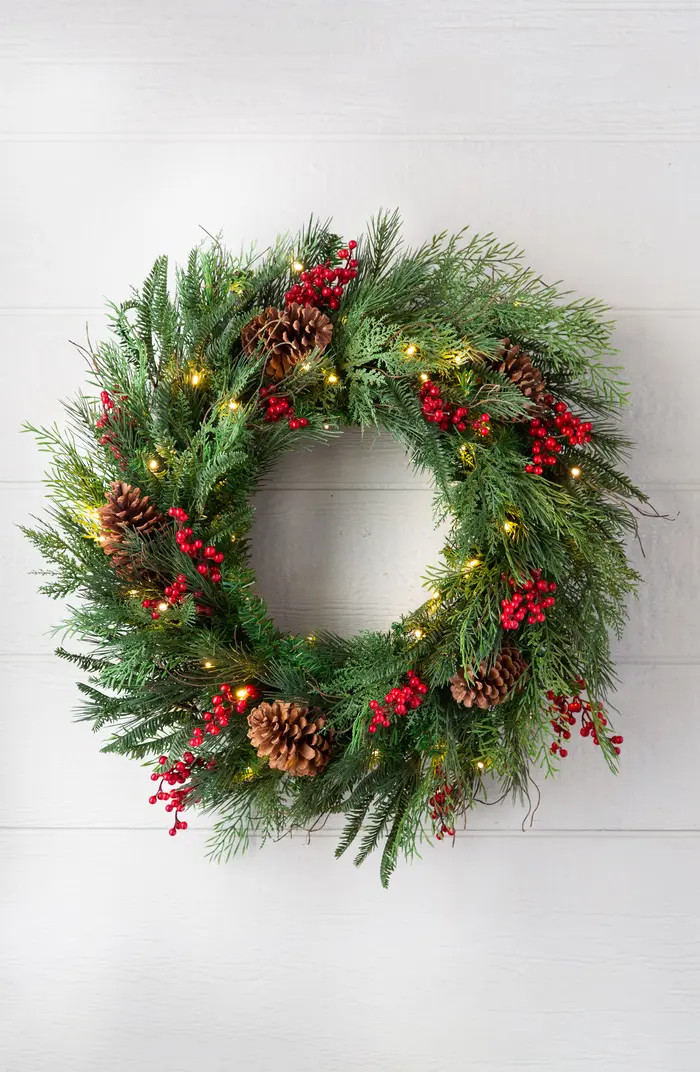 Red Berry Pine Pre Lit Outdoor Wreath | Nordstrom