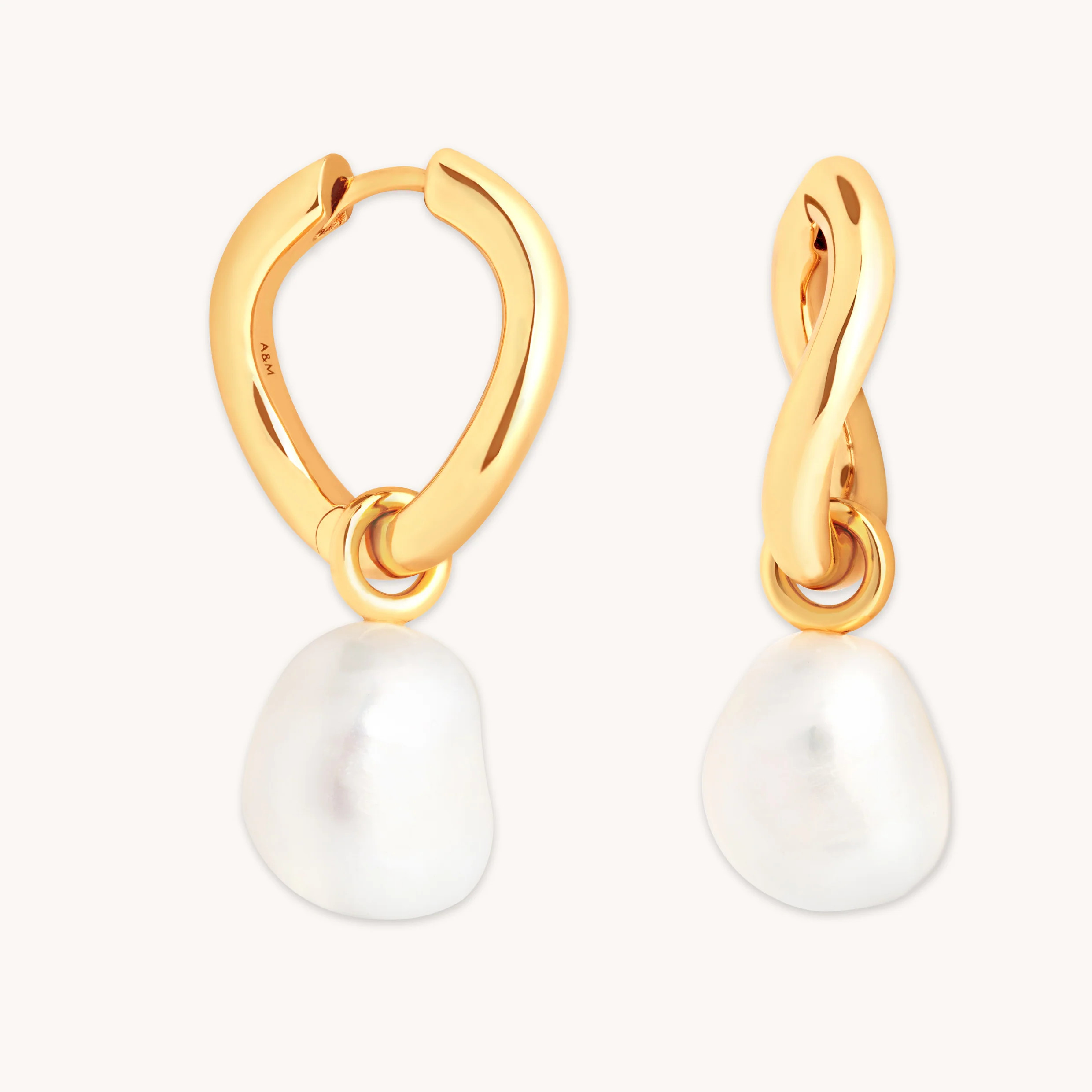 Serenity Pearl Charm Hoops in Gold | Astrid & Miyu UK