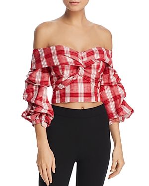 Bardot Off-the-Shoulder Plaid Cropped Top - 100% Exclusive | Bloomingdale's (US)