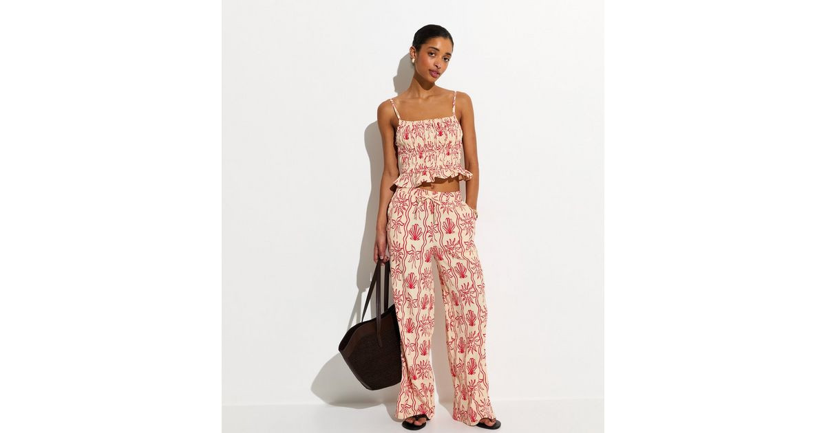 Red Sun Print Wide Leg Beach Trousers | New Look | New Look (UK)