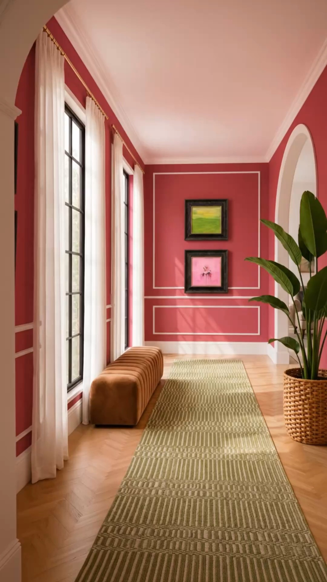 A hallway made for the transition into fall — warm, layered, and still filled with light.

The romantic depth of Farrow & Ball Lake Red creates such a beautiful backdrop, while the sculptural taupe bench from Arhaus brings in the perfect grounding neutral for this transitional season. I love how the Serena & Lily green runner keeps the palette feeling fresh and collected, with the green and pink tones in the abstract artwork from 1stDibs tying the entire hallway together.

Soft morning sunshine through the floor-to-ceiling windows gives every color and texture a beautiful glow — turning this passage into a warm, inviting part of the home rather than simply a space to walk through.

#Hallway #Entryway #HallwayDesign #EntrywayDecor #FarrowAndBall #LakeRed #Arhaus #SerenaAndLily #1stDibs #RunnerRug #GreenRug #TaupeBench #Ottoman #SheerDrapes #FloorToCeilingWindows #AbstractArt #WallArt #TransitionalDecor #FallRefresh #ModernClassic #CoastalChic #InteriorDesign #HomeDecor #LTKHome #LTKSaleAlert #LTKdayinmylife

#LTKdayinmylife #LTKHome #LTKSaleAlert