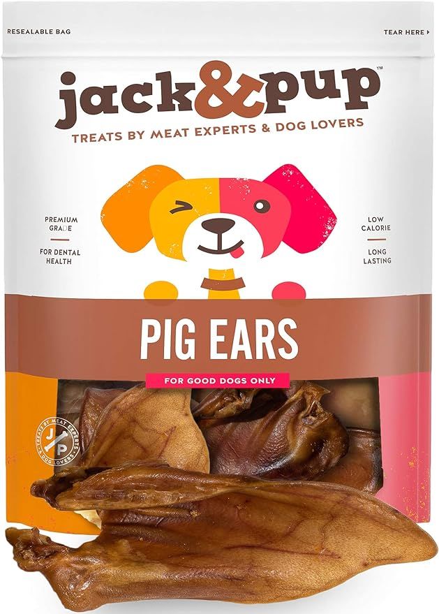 Jack&Pup Whole Pig Ears for Dogs - Extra Thick Large Pigs Ears - Premium Odor Free Dog Pig Ear Tr... | Amazon (US)
