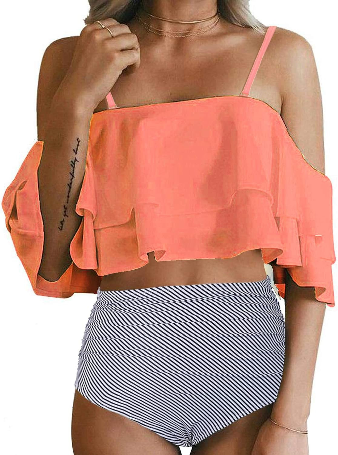 Tempt Me Women Two Piece Swimsuit High Waisted Bikini Off Shoulder Ruffle Bathing Suits | Amazon (US)