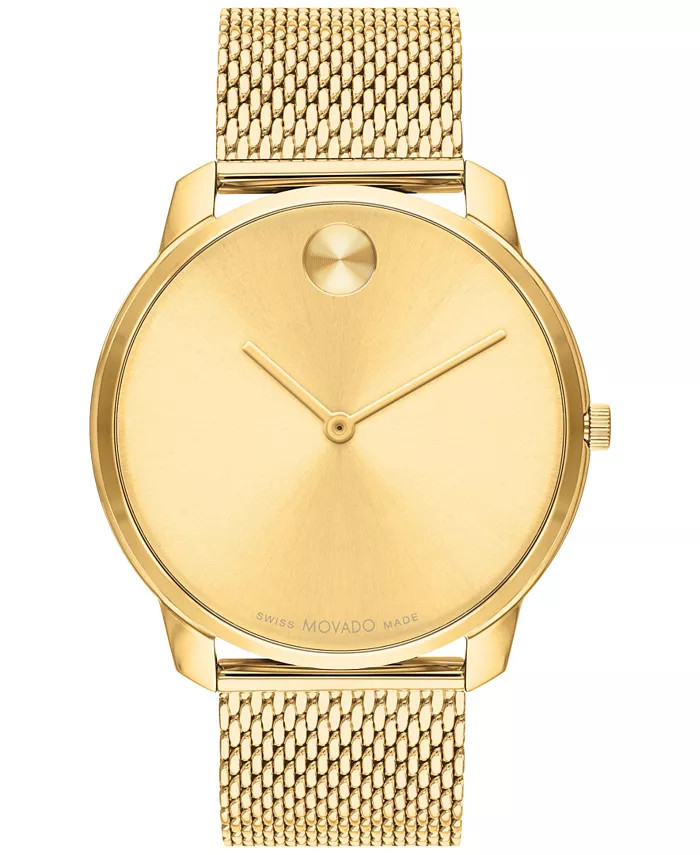 Men's Swiss Bold Thin Gold Ion-Plated Steel Mesh Bracelet Watch 42mm | Macy's