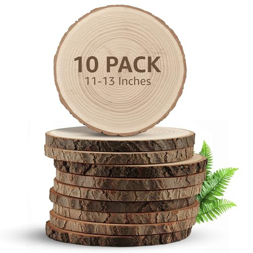 KARAVELLA Large Wood Slices for Centerpieces – Wood Centerpieces for Tables, Rustic Wedding Centerpiece, Natural Wood Slabs, Thin Slices, 11-13 inches (10 Pack) | Amazon (US)
