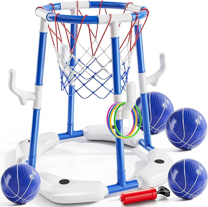 NIPLOOOW Pool Basketball Hoop, 2-in-1 Floating Pool Toys Ring Game with 4 Balls and Pump, Outdoor... | Amazon (US)
