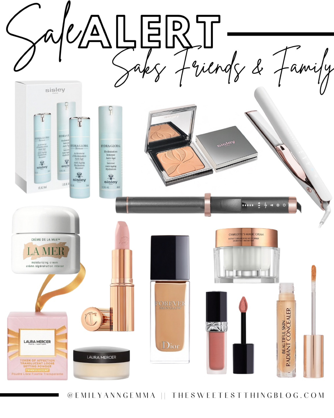 Saks Friends and Family Sale, Saks Beauty Sale, Sisley Paris Sale, T3 Sale, Dior Beauty on Sale, Lipstick on Sale, Charlotte Tilbury Sale, La Mer, Skincare on Sale, Emily Ann Gemma 
