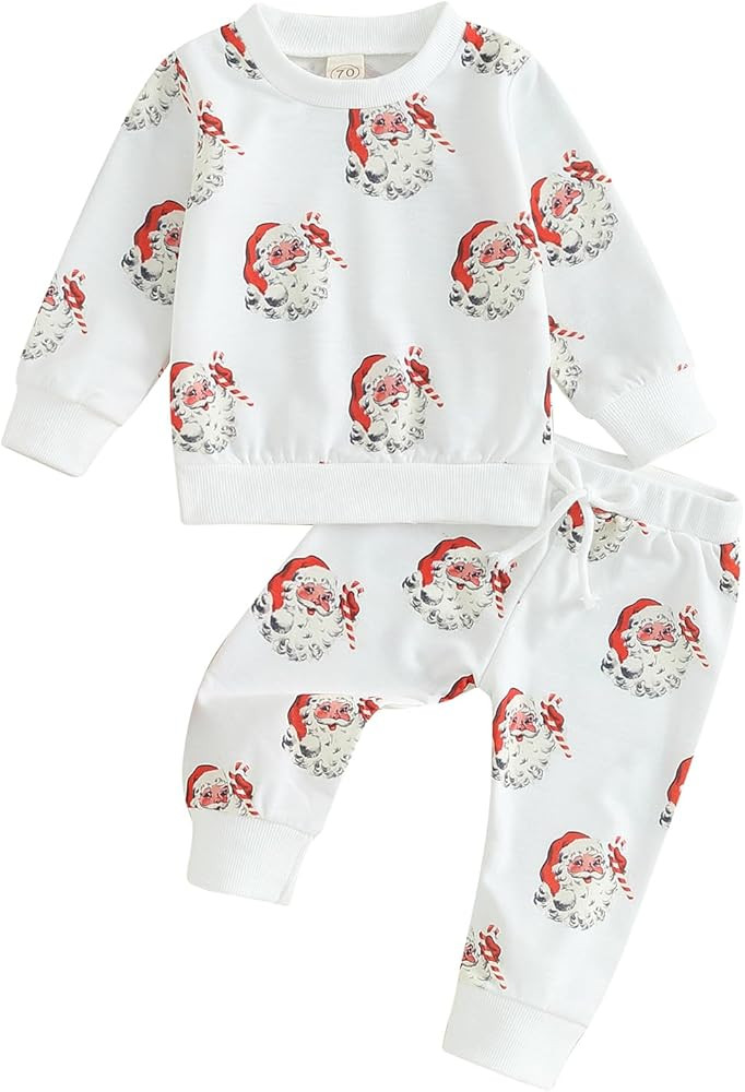 Hnyenmcko Baby Boy Christmas Outfit Long Sleeve Letter Print Crewneck Sweatshirt + Pants Winter T... | Amazon (US)