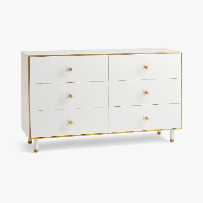 Monique Lhuillier Gold & Acrylic 6-Drawer Wide Dresser | Pottery Barn Teen