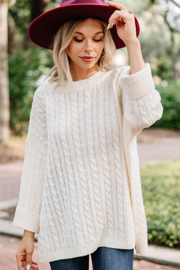 Rare Love Ivory White Cable Knit Sweater | The Mint Julep Boutique