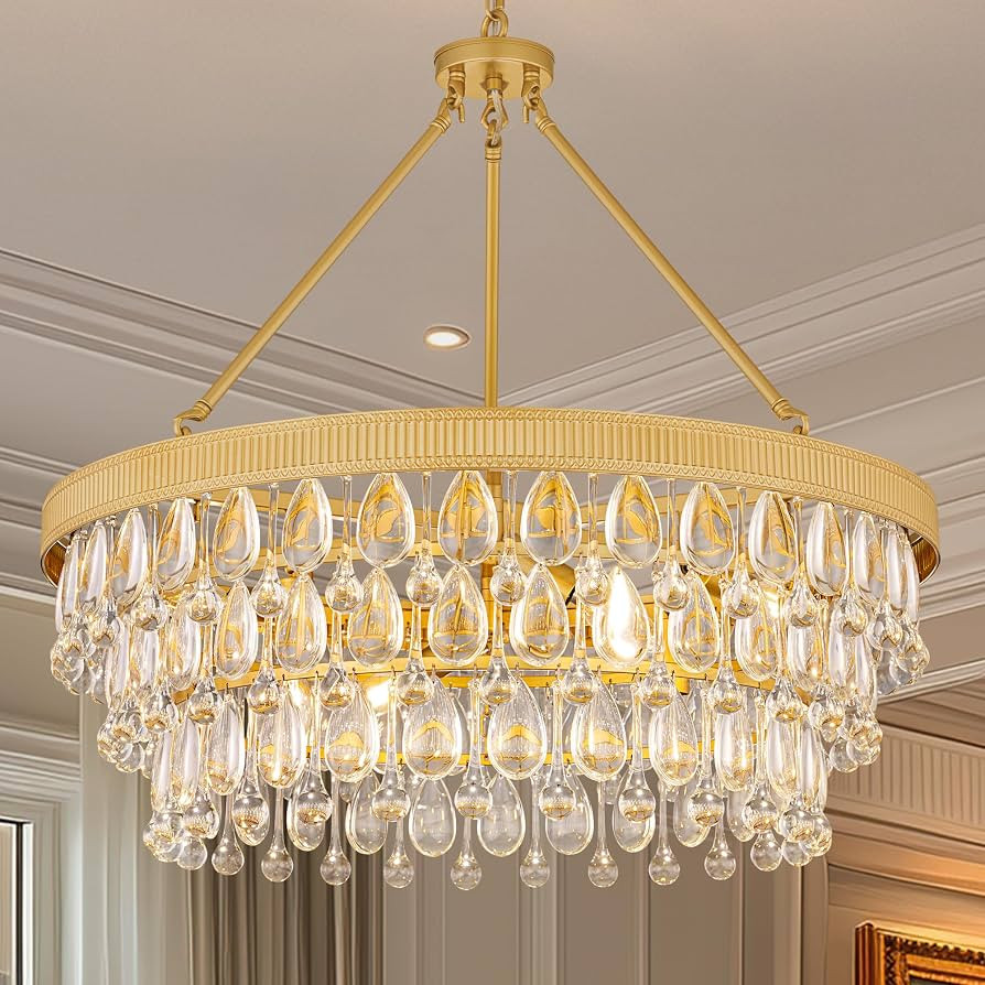 TOCHIC Crystal Chandelier, 6-Light 3 Tiers Gold Crystal Chandelier Light, Modern Farmhouse Luxury... | Amazon (US)