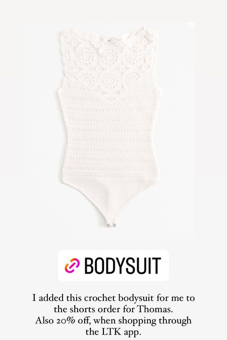 Abercrombie crochet bodysuit. 20%off when shopping in the LTK app. 



#LTKSpringSale #LTKsalealert #LTKstyletip