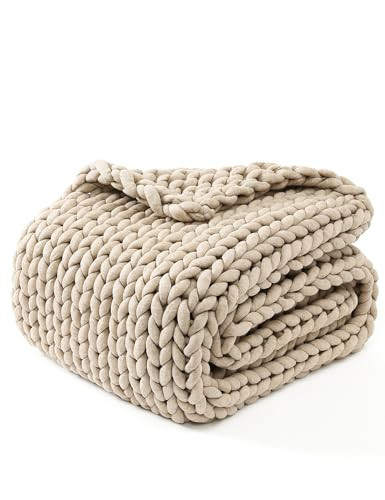YnM Chunky Throw Blanket, Medium-Weight, Hand Knitted, Skin Friendly, Ventilated and Breathable, Machine Washable, Home Décor Piece for Couch, Sofa and Bed (Beige, 40x50 Inch) | Amazon (US)