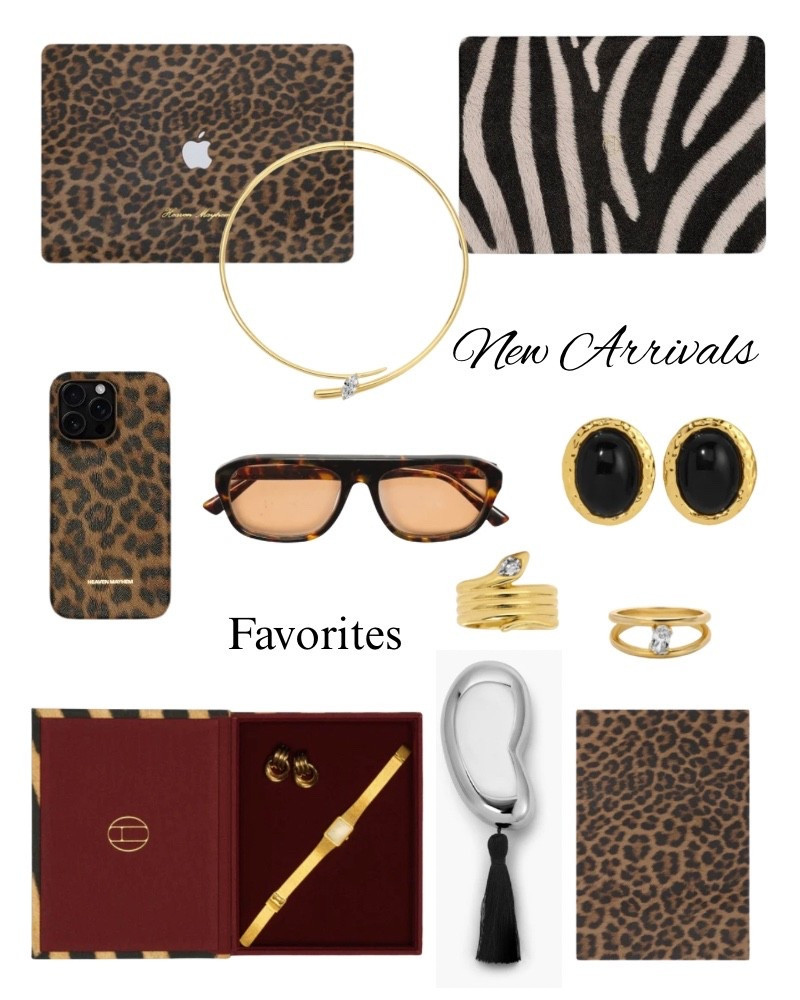 Heaven Mayhem new arrivals, zebra laptop cover, paperweight with tassel, aviator sunglasses, snake ring, gold earrings, phone case, leopard journal, animal print, jewelry box, necklace.

#LTKHome #LTKWorkwear #LTKMothersDay