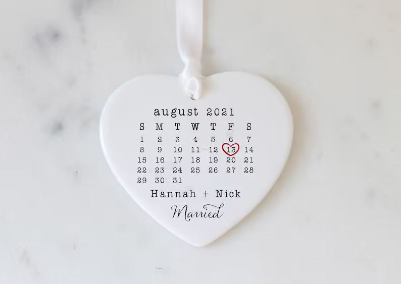 Married Ornament, Wedding Gift, Wedding Date ornament, Calendar, Anniversary Gift, Our First Chri... | Etsy (US)
