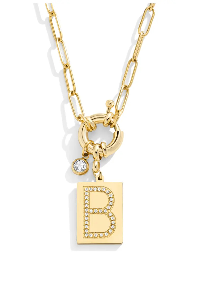 Pave Initial Pendant with Paperclip Chain Necklace | Nordstrom