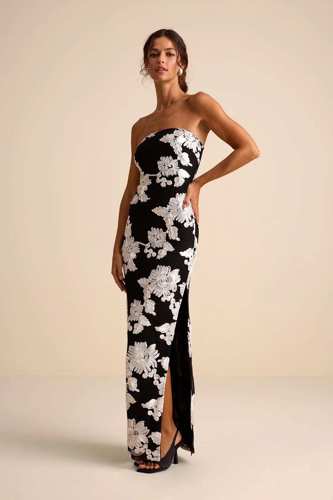 Fitzroy Black Floral Textured Strapless Maxi Dress | Lulus