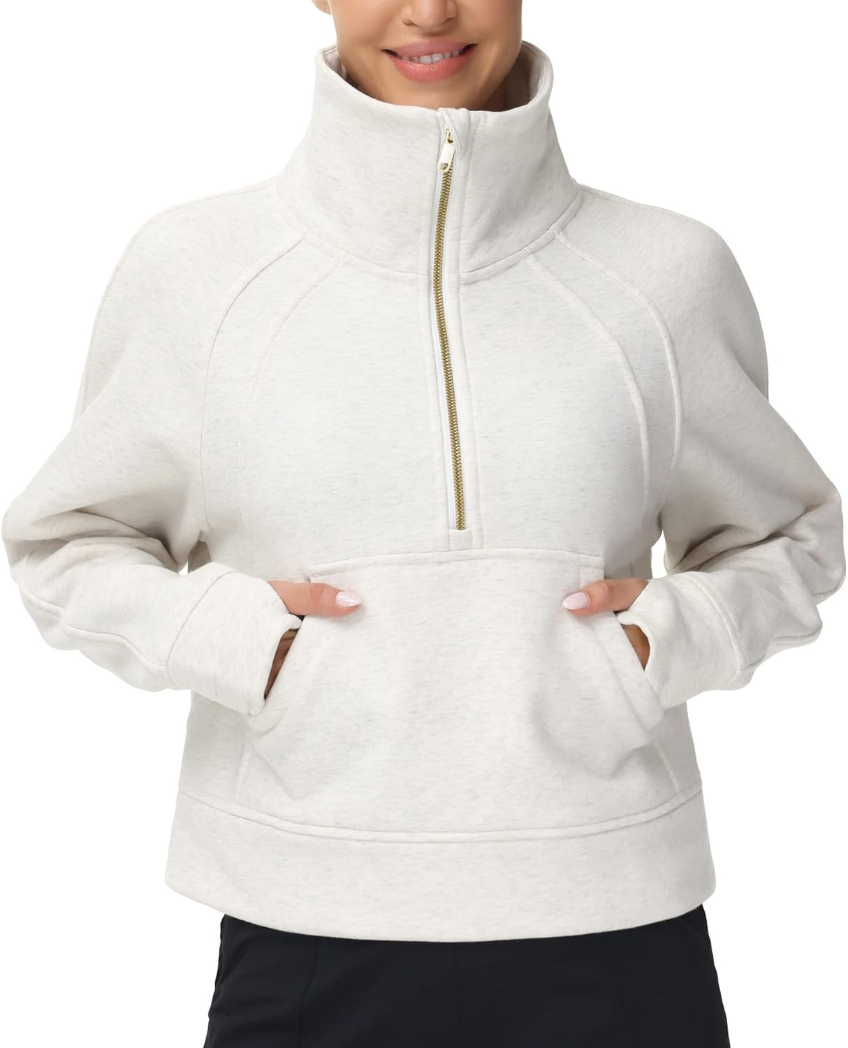 Women's Half Zip Pullover Sweatshirt Fleece Stand Collar Crop Sweatshirt with Pockets Thumb Hole | Amazon (US)