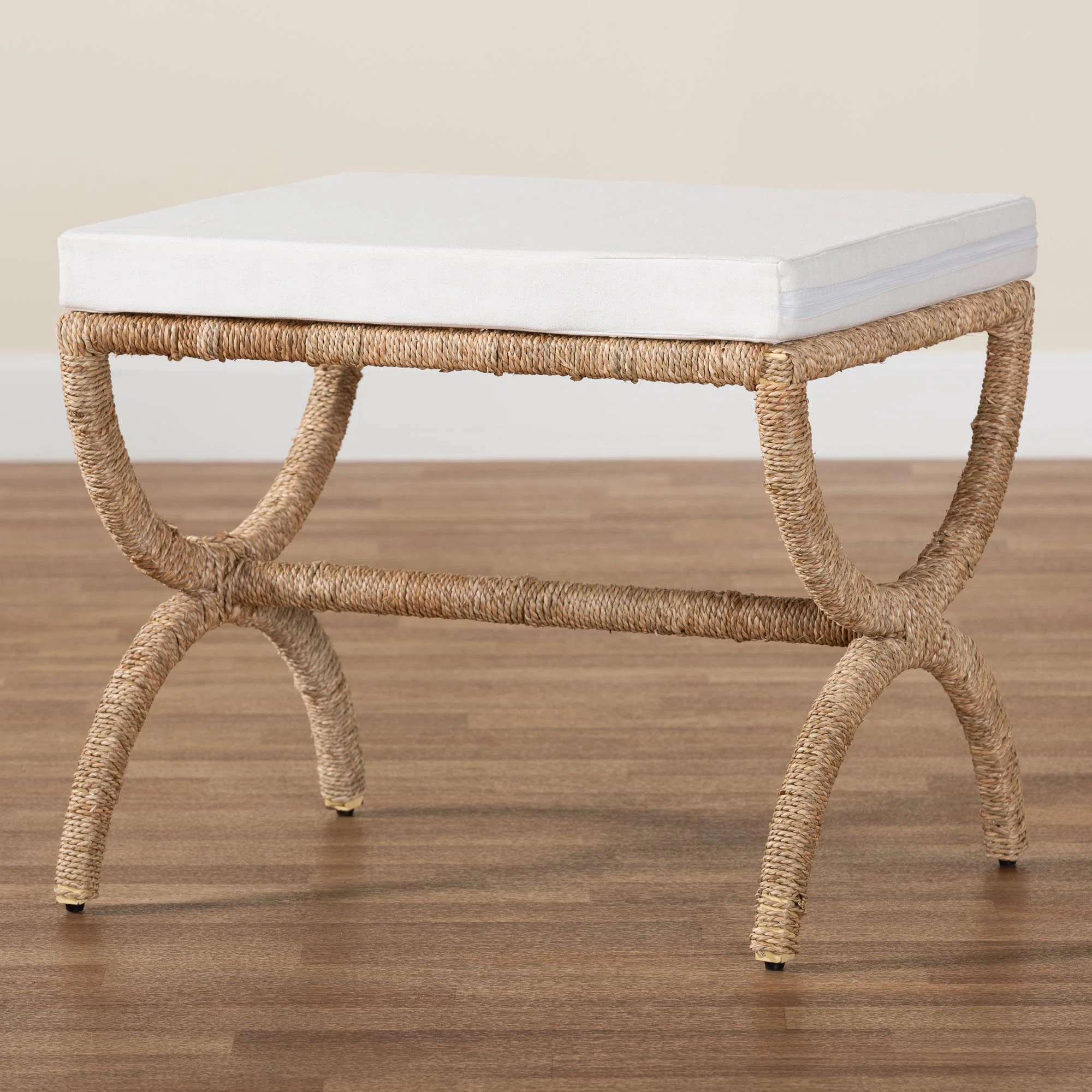 Bali & Pari Maliyah Japandi Natural Seagrass Ottoman | Wayfair North America