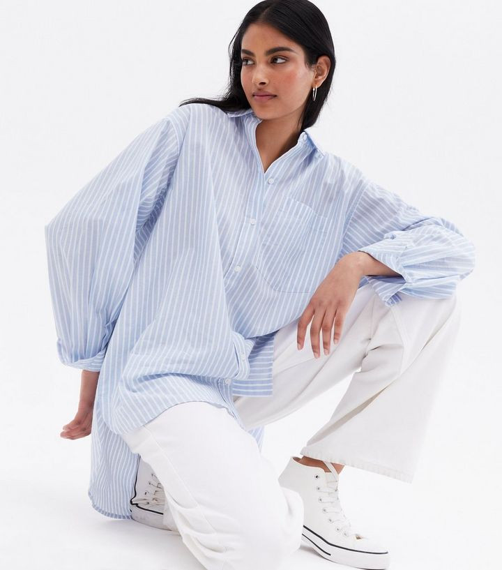 Blue Stripe Long Sleeve Oversized Shirt
						
						Add to Saved Items
						Remove from Saved I... | New Look (UK)