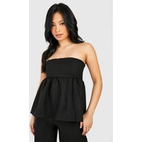 Womens Petite Textured Bandeau Peplum Top - Black - 10 | boohoo (US & Canada)