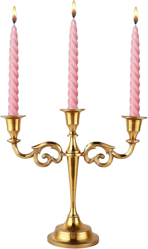 Amazon.com: Rely+ 3 Arm Candelabra - 10-Inch Tall Gold Taper Candle Holders | Elegant Candle Stan... | Amazon (US)