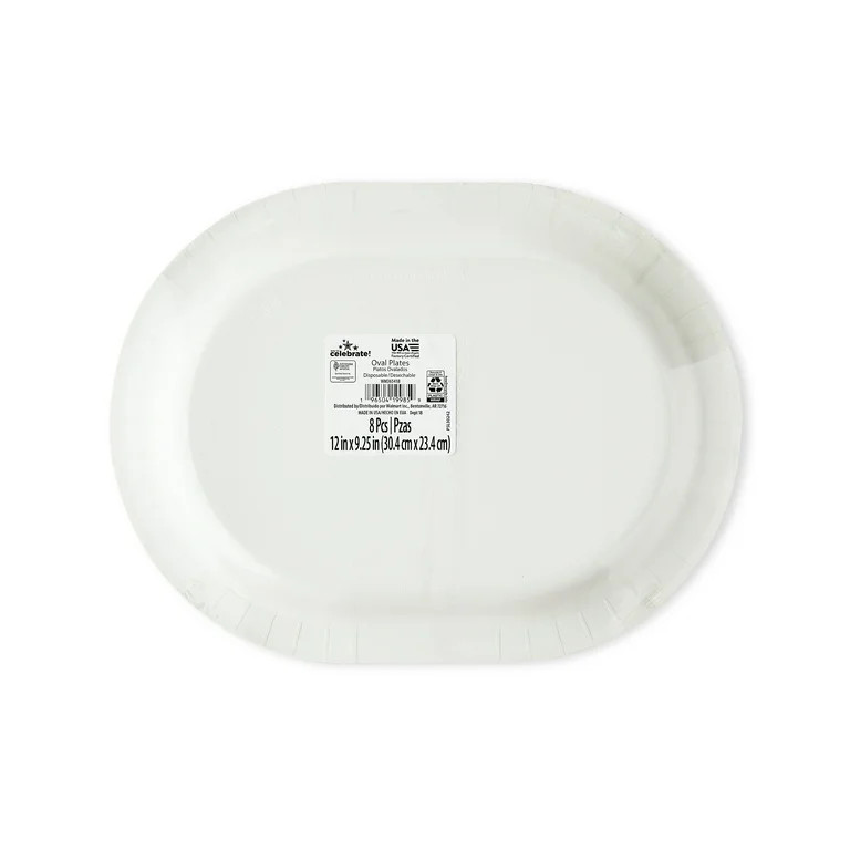 Patriotic Gingham Disposable Paper Plates, 9.25" x 12", Blue/White , 8 Count, by Way To Celebrate | Walmart (US)