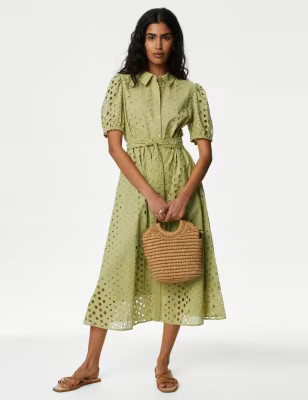 Pure Cotton Broderie Midi Shirt Dress | Marks and Spencer US