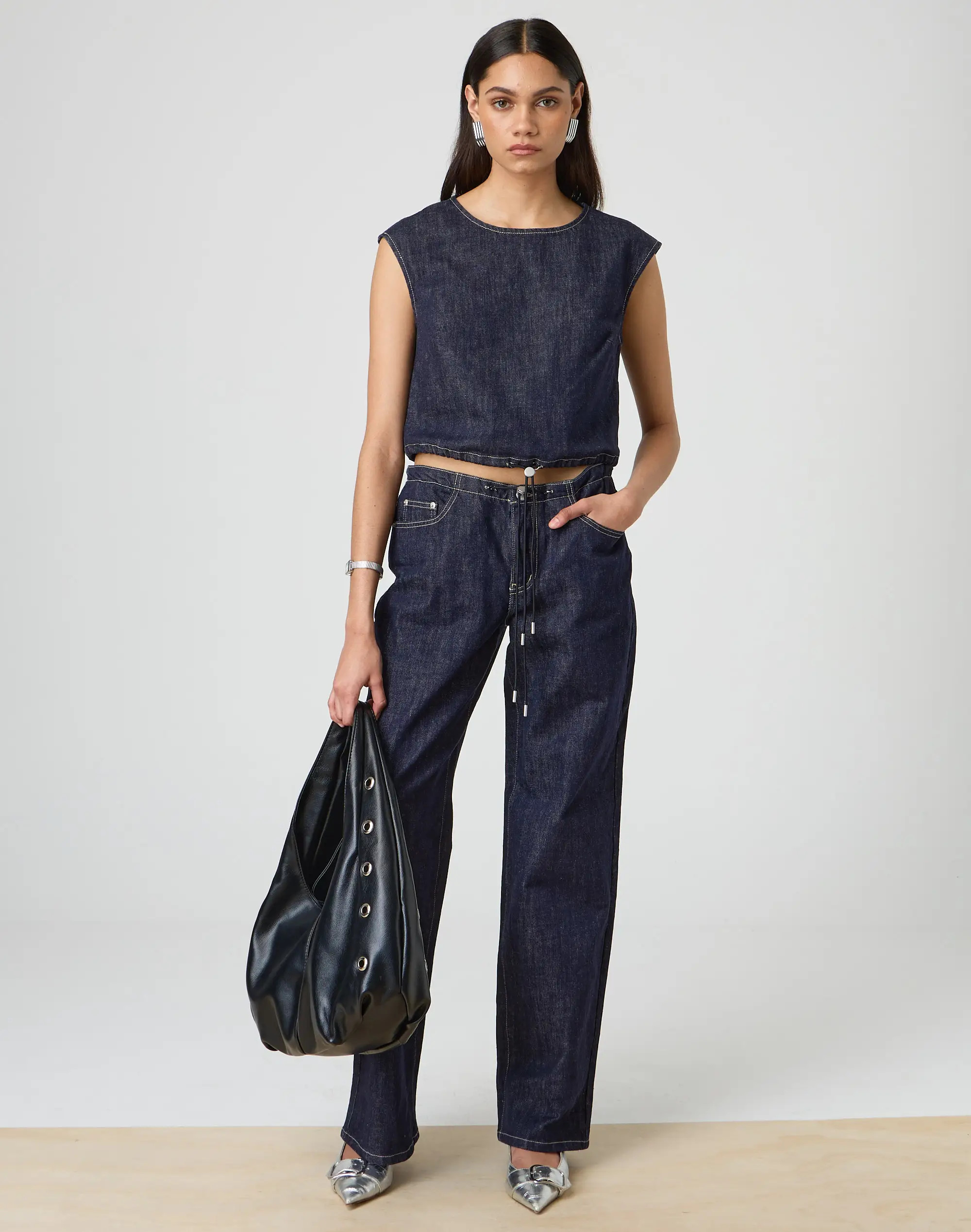 Drawstring Cropped Denim Top | Glassons (Australia)